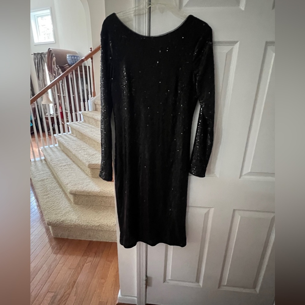 White House Black Market Black Sequin Long Sleeve Bodycon Dress